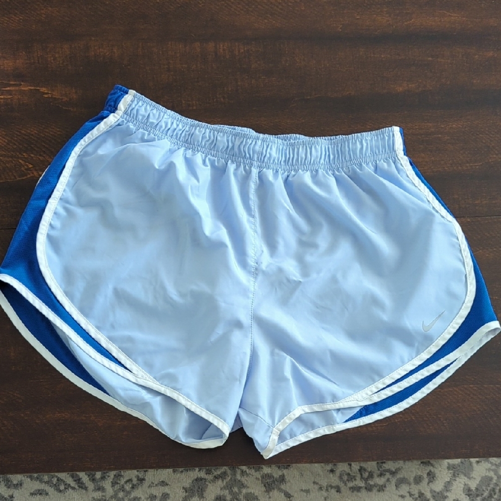 Nike Blue and White Athletic Shorts with Dolphin Hem